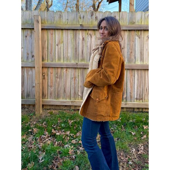 Schott western suede shearling coat jacket made in USA caramel brown vintage - Picture 9 of 12